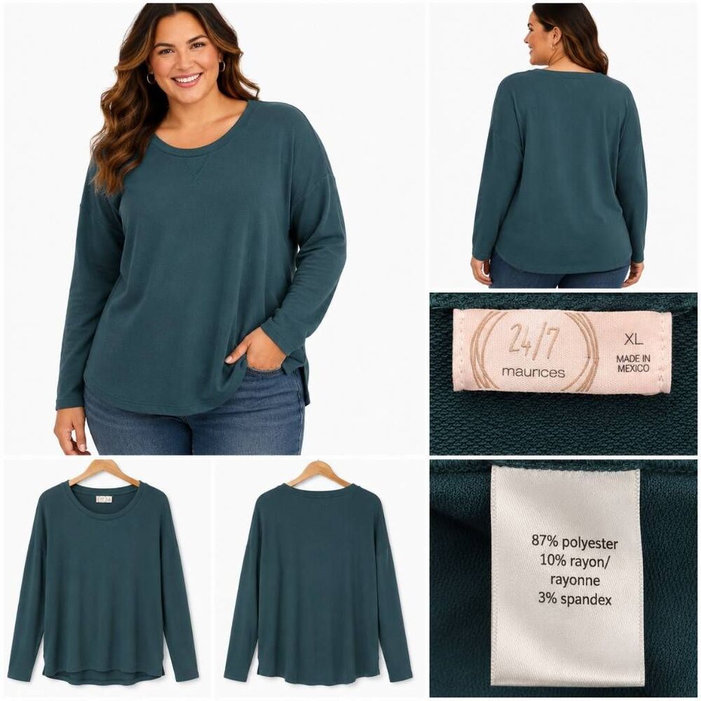 24/7 Maurices Teal Pullover Sweatshirt XL Soft Lounge Top